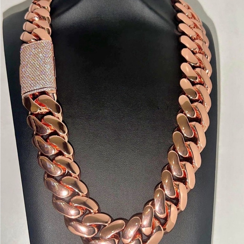 20mm Miami Cuban Link Rose Gold Plated Chain Necklace 18k & 14k